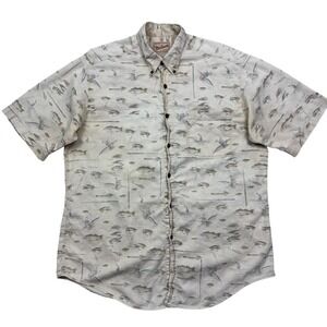 Woolrich Shirt Men's Size L Fishing Tackle Reel Button Up Pocket Outdoor Camp